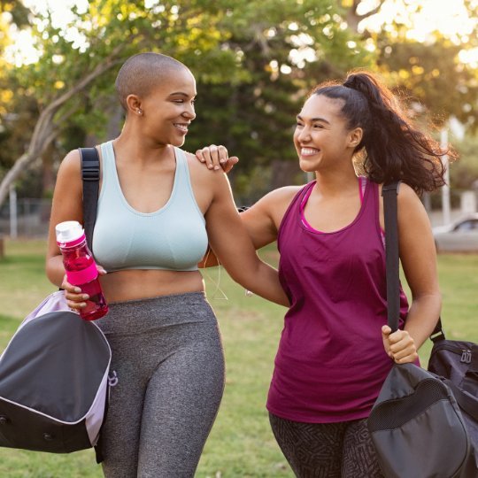 Two women leaving a workout